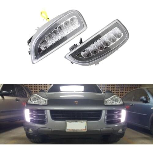 New One Set Xenon White Led Daytime Running Light DRL Fog Lights For Porsche Cayenne 06-10 W/ Amber Turn Signal Lights Lamp 12
