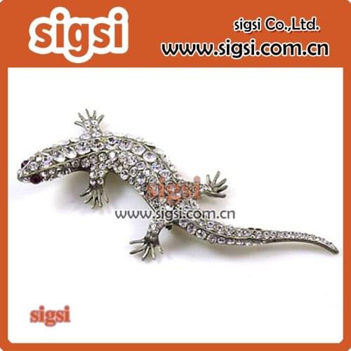 Wholesale metal gecko rhinestone brooch