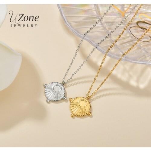 UZone Gold Stainless Steel Sunlight Pendant Necklace New Design Round Disc Statement Necklaces For Women Girls Party Gift Bijoux