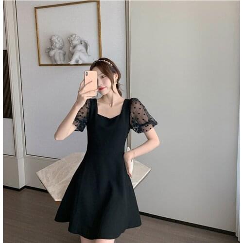Dress Waist High Thin and Temperament Mesh Stitching Womens Summer Black Dating Skirt All-Matched and Comfortable A66