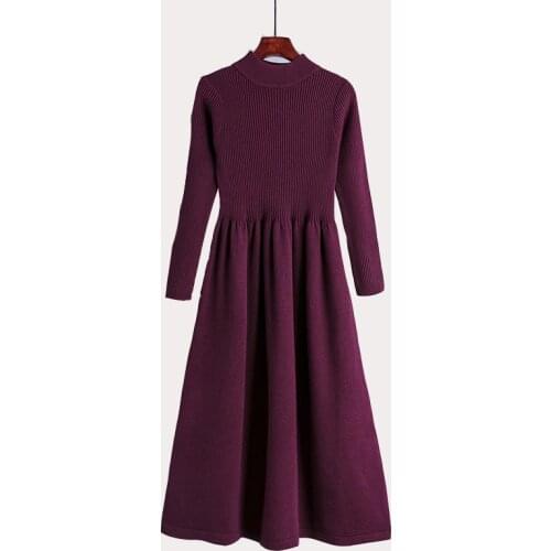 Winter Knitted Elegant Women Sweater Dress Autumn Thick Warm Long Midi Dress Elgant Solid Office Ladies A Line Sweater Dresses