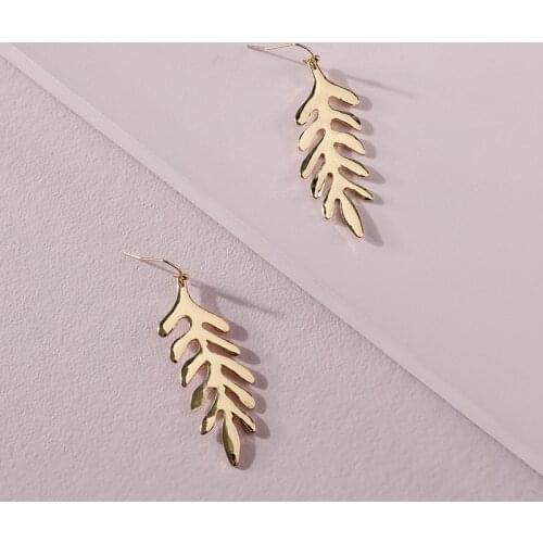 INS Popular Women Unique Fashion Jewelry Gold Plating Leaf Leaves Drop Statement Earrings for Women