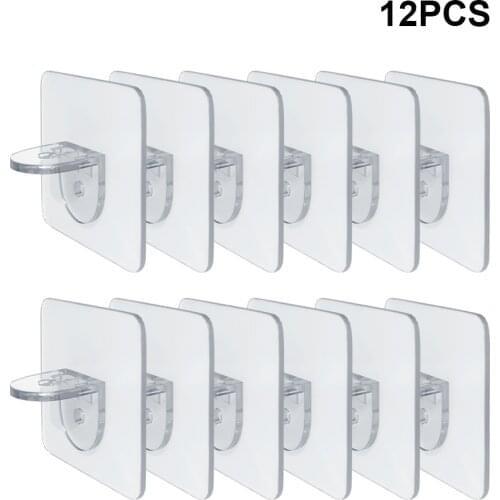 12PCS Transparent Self Adhesive Door Wall Hangers Punch-free Closet Cabinet Shelf Wall Hangers for Kitchen Furniture Wall Hooks