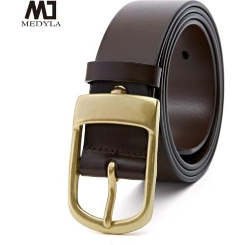 MEDYLA Casual Copper Buckle Belt Mens Real Leather Fashion Belt No Sandwich High-grade Cowhide Men Belt Youth A2004