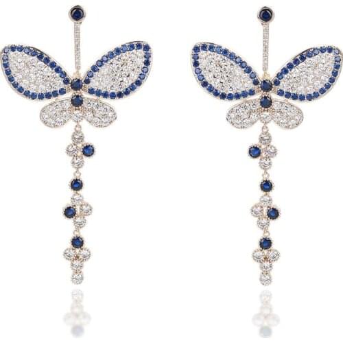 Long Cubic Zircon Butterfly Earrings for Wedding, Crystals Butterfly Dangle Earring for Women Girl Party, Birthday Gift CE10889