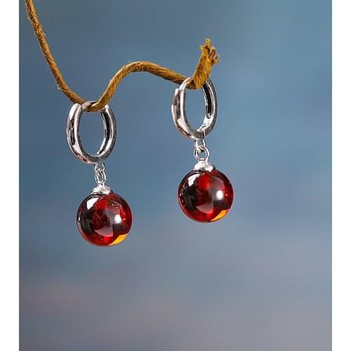 Cute Female Ruby Red Drop Earrings Charm Sterling Silver Wedding Earrings Luxury Crystal Round Dangle Earrings For Women