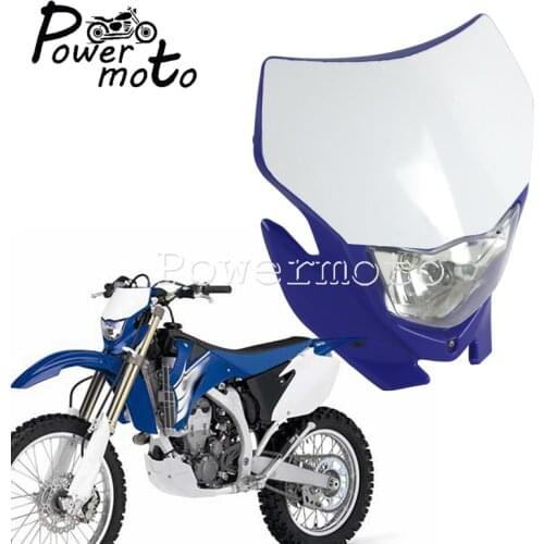 Blue White Motocross Headlight 12V 35W Enduro Dirt Bike Supermoto Head Light Mask For Yamaha WRF250/400/426/450 YZ TTR WR XT MX