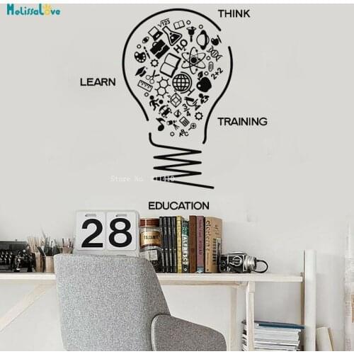 Lightbulb Vinyl Wall Decal Think Learn Training Study School Education Stickers Self-adhesive Quote Art Murals YT4127