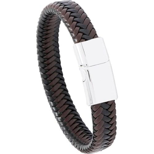 High Quality Brown Pu Leather Briaded Crafts Bracelet Jewelry Fashion Three Color Alloy Magnet Connector Jewelry Gift Men Women