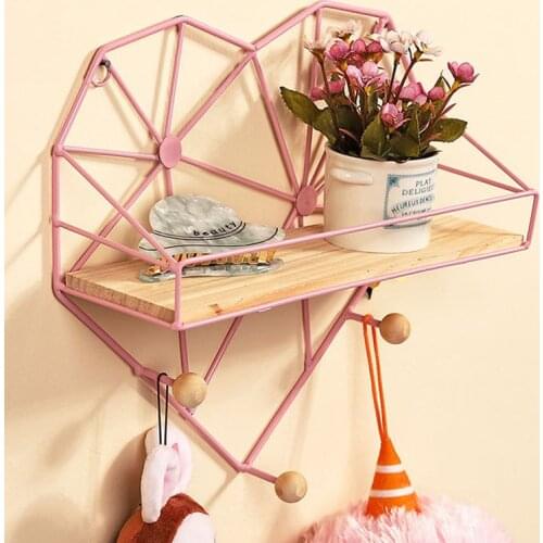 Ynaayu 1pc Nordic Love Heart Iron Shelf Ins Style Grid Wall Shelf Hook Multi Function Storage Rack Living Room Bedrook Wall Dec