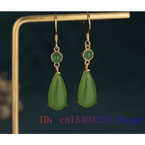 Green Jade Water drop Earrings Gifts Jewelry Charm Gemstone Natural 925 Silver Fashion Women Crystal Chalcedony Amulet Zircon