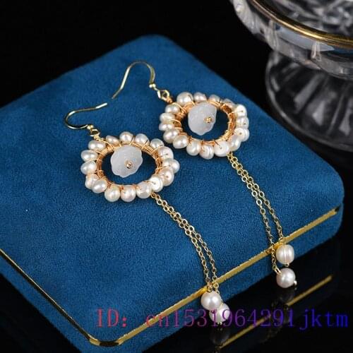 Pearl Earrings Chalcedony Women Charm Jewelry Fashion 925 Silver Gifts Gemstone Natural White Jade Amulet