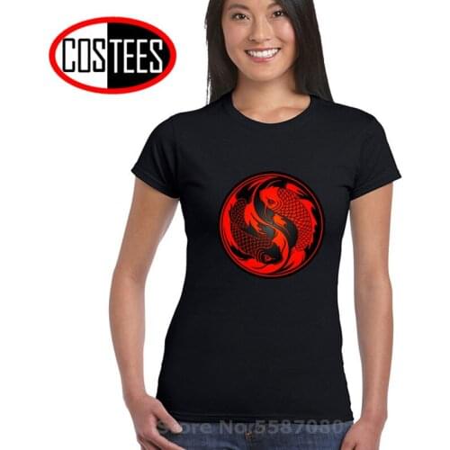 Novelty Design Yin Yang Carp Flyfish Tees Japan Style Koi Fish T-Shirt Women Cheap Price Adult Short Sleeve Cotton Tshirt Femme