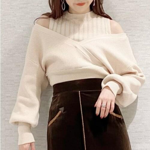 2021 V Neck Half Sleeve Single Breast Knit Cardigans Sweater Spring New Ruffles Slim Femme Pullovers Chic Twist Patchwork Coat