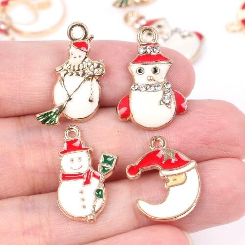 10pcs Drop Oil Christmas Charms Pendant Snowman Enamel Alloy Metal Charms For Jewelry Making Diy Necklace Earring Accessories
