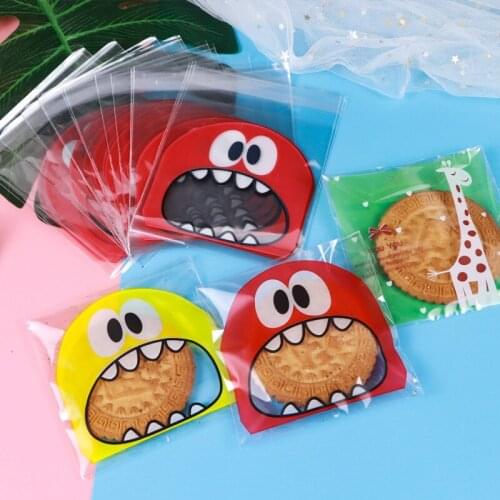 100Pcs Cute Big Teech Mouth Monster Plastic Bag Wedding Birthday Cookie Candy Gift Packaging Bags OPP Self Adhesive Party Favors