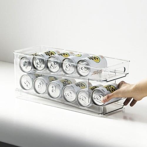 2Tier Rolling Refrigerator Organizer Bins Soda Can Storage Rack Container Drink Beverage Dispenser for Freezer Kitchen Container