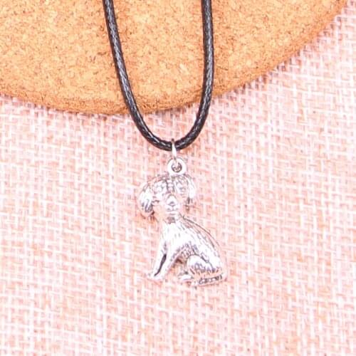 20Pcs Antique Silver Color dog Pendant 22*13mm Leather Chain Necklace Black Leather Cord Necklace