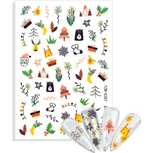 1pcs Merry Christmas 3D Nails Sticker Winter Snowflake Elk Xmas Trees Cartoon Adhesive Sliders Nail Art Accessories Decals