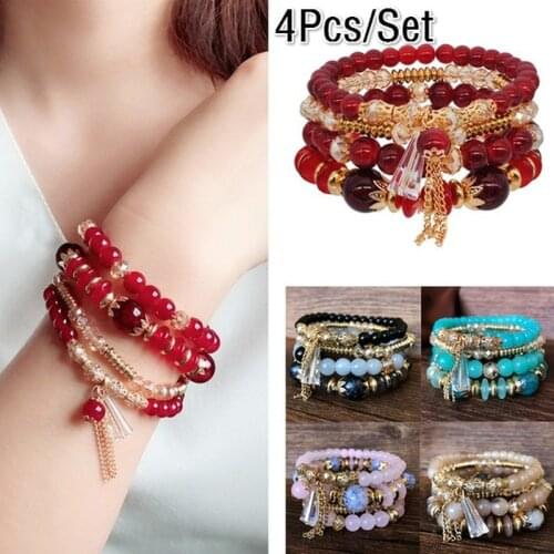 4 PC/set Fashion Crystal Bracelet Bohemian Wind Womens Bracelet Hand-stringed Beaded Engagement Wedding Jewelry Birthday Gift
