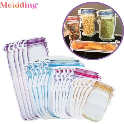 5pcs Mason Jar Bottles Bags Food Storage Packaging Snack Candy Bags Travel Leakproof Zipper Sealed Bag Kitchen Organizer Pouch
