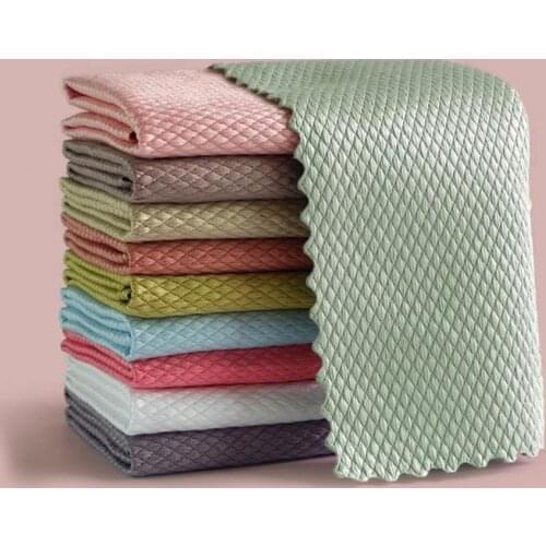 5Pcs Kitchen Anti-Grease Wiping Rag Soft Super Water Absorbent Polyester Fish Scale Rag for Kitchen Washing Dish Cleaning Towel