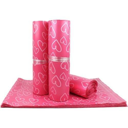 50Pcs Pink Plastic Shipping Bag Love Printing Poly Mailers Self Sealing Adhesive Courier Bags Clothes Packaging Express Envelope