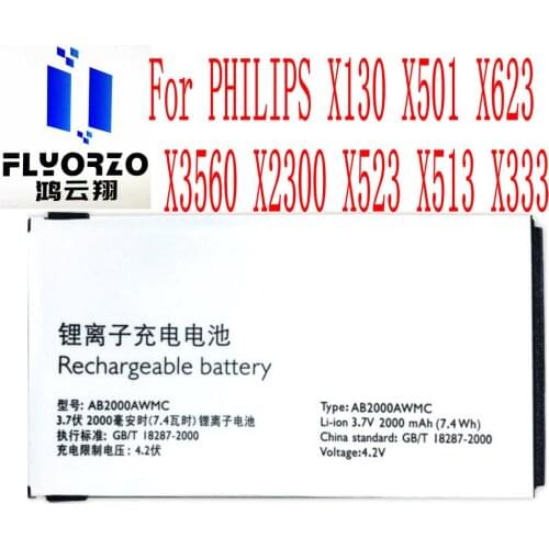 100% Brand new High Quality 2000mAh AB2000AWMC Battery For PHILIPS X130 X501 X623 X3560 X2300 X523 X513 X333 Mobile Phone