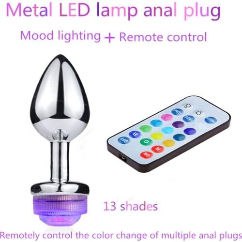 Adult Metal Remote Control LED lights Discoloration Anal Plug Butt Plug Prostate Massager Stimulate AnalDilation Couples Sex Toy