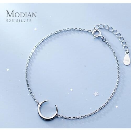 Modern Minimalist Moon Link Chain Bracelet for Women 925 Sterling Silver Fashion Bracelets with Wedding Anniversary Gifts
