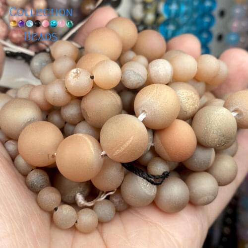 Natural Stone Light Champagne Druzy Agates Beads Loose Spacer Round For Jewelry Making 6-12MM DIY Bracelet Accessories Wholesale