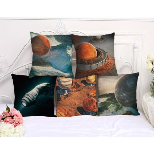 Decorative Pillow Case Creative Star Planet Painting Pillowcase 17.5 Inches Cotton Linen Chair Seat Throw Pillow Cover C1072