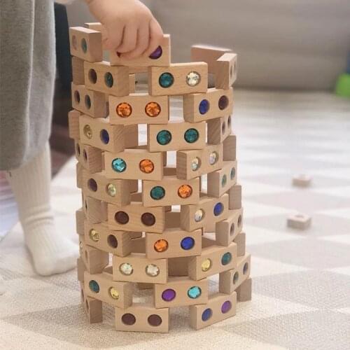 Wooden Rainbow Gems Stacking Blocks Toys Kids Creative Game Jenga Blocks Children Montessori Educational Toys Houten Speelgoed