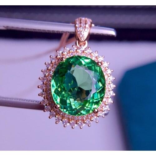 E413 Fine Jewelry Real 18K 100% Natural Green Tourmaline 4.5ct Diamonds Gemstone Diamond Womens Pendants Necklaces