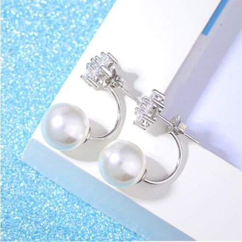 925 Sterling Silver Elegant Snowflake Zircon Earrings Pearl Drop Earrings For Women Jewelry Gifts S-E203