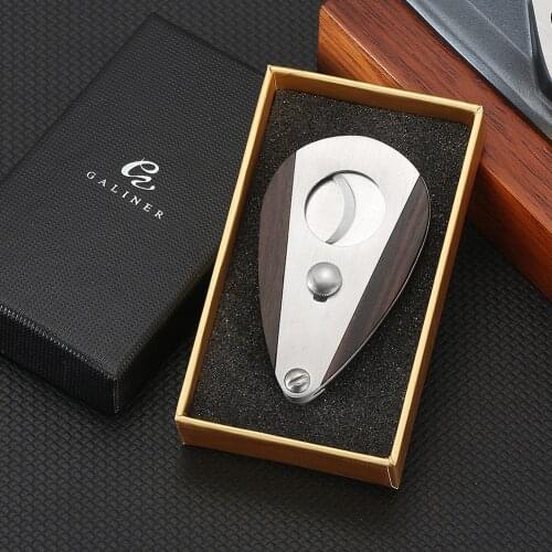 Galiner Wood Sector Edged Stainless Steel Scissors Cigar Cutter Opener Sharp Blade Cigar Accessories Guillotine Cutting