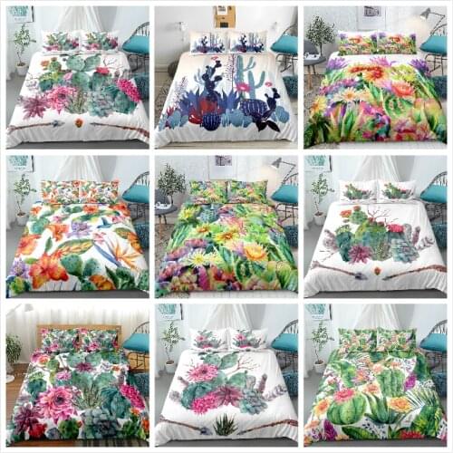 Cactus Bedding set Green plant Duvet cover set Flower Bed line for teen kid Bohemial quilt cover girl bed set Twin home Textiles