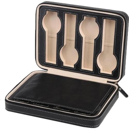 2/4/8 Grid Faux Leather Zippe Watch Box Watch Holder Box For Watches Men Top Jewelry Organizer Box Watch Organizer black, brown