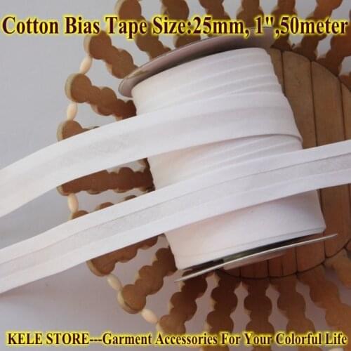 FREE SHIPPING 100% Cotton Bias tape, bias binding tape size: 25mm,width:1",2.5cm, 50m/lot color bleach white good quality export