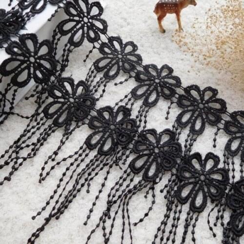 16CM Hallow Out Cotton Material Ribbon flower Lace Accessories Tassel Fringe Trimming For Sewing Garment Lace White/Black-BEG
