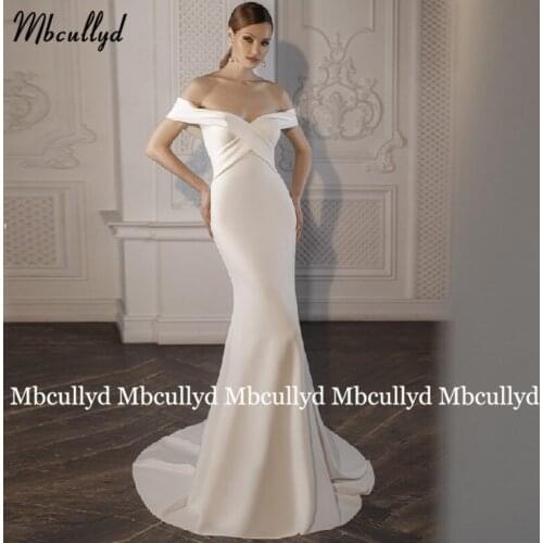 Mbcullyd Mermaid Wedding Dresses Off the Shoulder Satin Sweep Train Sexy Backless Vestido De Novia Bridal Gowns Plus Size