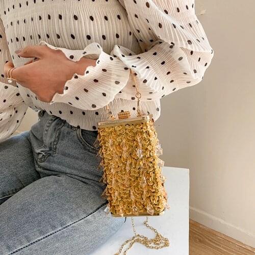Mini Metal Style Sequin Box Crossbody Bag Womens Brand Luxury Banquet Shoulder Bag Fashion Design Party Handbag Lipstick Purse