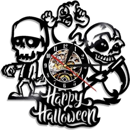 Happy Halloween Wall Clock Halloween Hazel Silhouette Vinyl Record Wall Clock With LED Light Vinyl Mural Art Kids Room Decor