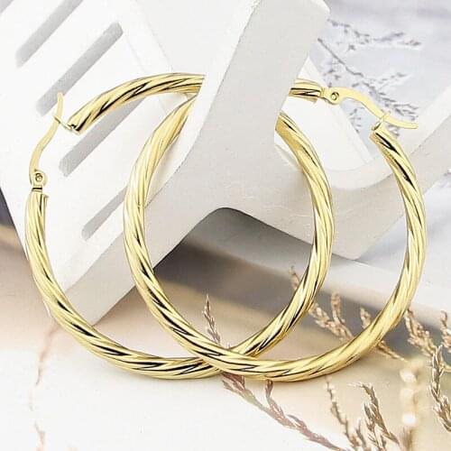 New Fashion Stainless Steel Jewelry 39.5MM 50MM Faceted Circle EarringsLadies Party Wedding Love Gift Wholesale