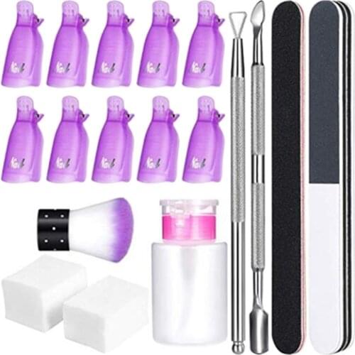 New Portable Nail Polish Remover Tool Set Cuticle Pusher Wipe Cotton Pads Pump Bottle Nail Clip Manicure Polishing Strip