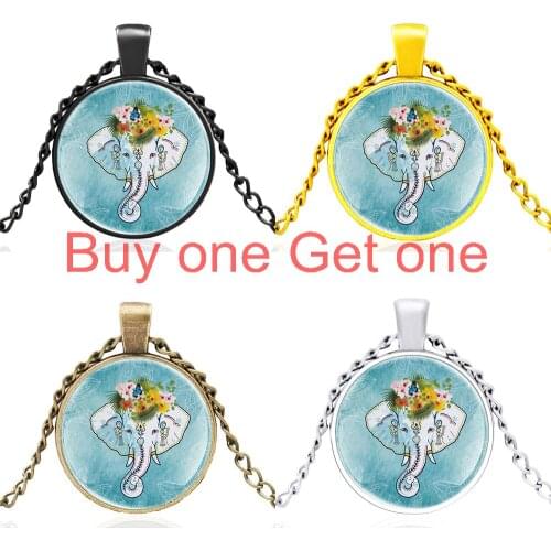 Classic India Elephant Design Glass Dome Pendant Necklace Men Women High Quality Jewelry Accessories Best Gifts