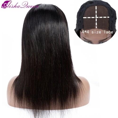 Aisha Queen Hair 4*4 Closure Human Hair Wigs Peruvian Straight Wave Human Hair Wig Non-remy Natural Color Lace Wigs For Woman