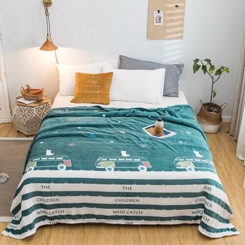 Bus Pattern 200x230cm Farley Wool Polar Microfiber Bedspread Blanket Cover Flannel Blanket for Sofa/Bed/Car Portable Plaids