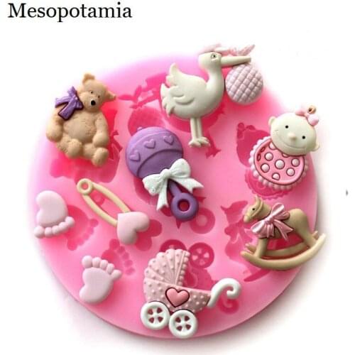 DIY Silica Mould Baby Feet Pram Silicone Molds Border Decoration Tools Arts Crafts Sewing Embossing Cake Molds Border Tools