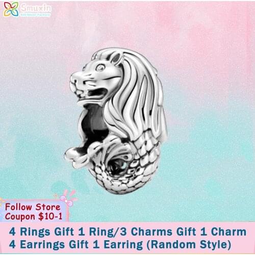 Smuxin 925 Sterling Silver Singapore Merlion Charms fit Original Pandora Bracelets for Women Jewelry Making Birthday Girl Gift